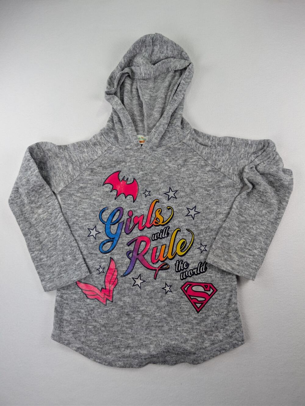 DC Super Hero Girls “Girls Will Rule the World” Hoodie Gray Size M 7/8